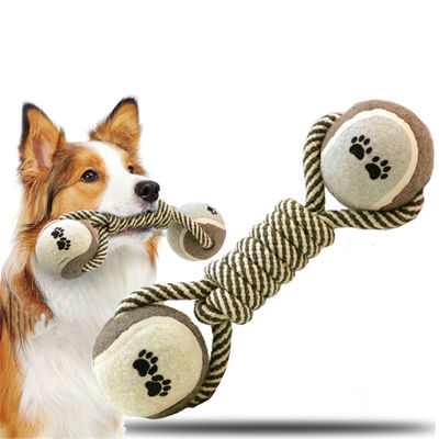 購入 犬用ロープ 玩具 中型・大型 玩具 ダンベル テニスボール 綿ロープ 犬用噛む玩具 オンライン製造