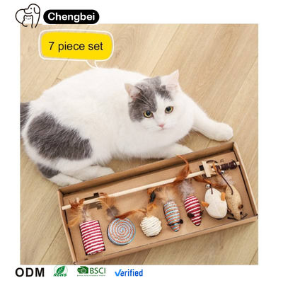 猫のティザー 猫のおもちゃ インタラクティブなセット 木製 ギフトボックス 7個 猫のティザー 猫用の杖
